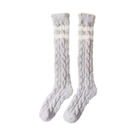 

JeashCHAT Winter Women Coral Fleece Socks Middle Tube Sleeping Home Solid Calf Socks