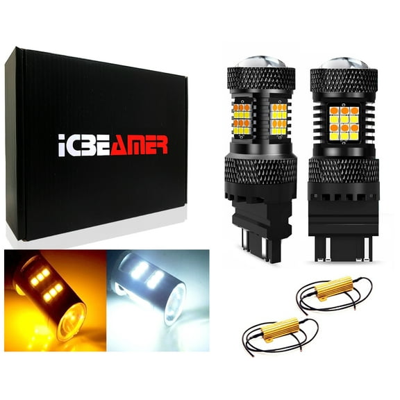 ICBEAMER 7444NA 7443 LED Switchback Bulbs, Dual Color Amber Yellow Turn Signal Lights (Blinker Lamps), 6000K Xenon White Super Bright Parking Lights/DRL 7442 7443A 7443NA 7444 NAK 7443AK