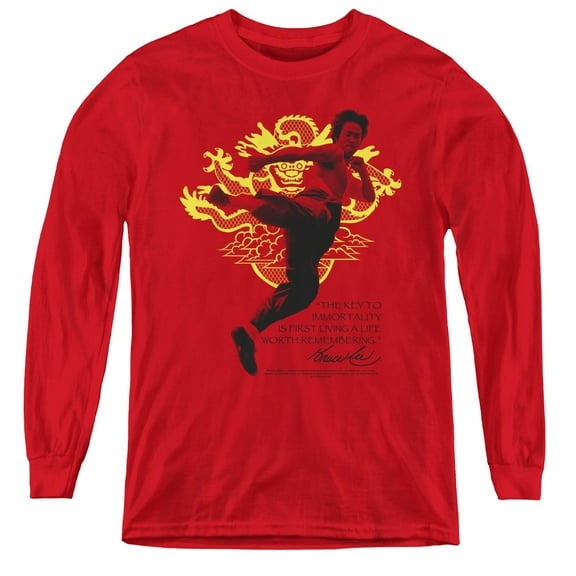 Bruce Lee Immortal Dragon Youth Long Sleeve T-Shirt Tee Red
