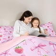 thumbnail image 6 of Erosebridal Pink Strawberry Bow Twin Bedding Sets for Girls Kids, Strawberry Ribbon Bedding Comforter Set, Pink Reversible, 7 Pieces, 6 of 6