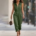 thumbnail image 2 of SROBPTY Womens Jumpsuits Solid Sleeveless Collared Zip with Pockets Cargo Long Rompers, 2 of 5