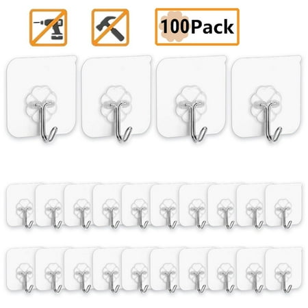 

100 Packs Self Adhesive Wall Hooks 15KG(Max) Heavy Duty Wall Hook Transparent Stick on Hooks Invisible Reusable Seamless Hooks Waterproof Self Adhesive Hanger Oilproof for Kitchecn Bathroom Sale 1705