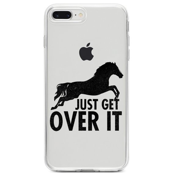 DistinctInk Clear Shockproof Hybrid Case for iPhone 7 PLUS / 8 PLUS (5.5" Screen) TPU Bumper Acrylic Back Tempered Glass Screen Protector - Just Get Over It - Horse Jump