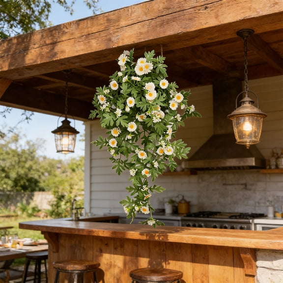 Foqnuq Daisys Wall Mounted Floral Arrangement, Faux Hanging Flower Bouquet, Artificial Flower Décor, Silk Flowers for Wedding, Home, Office, Party and Event Decoration