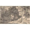 thumbnail image 2 of Herman van Swanevelt 18x13 Gold Ornate Wood Frame and Double Matted Museum Art Print Titled - A Wooded Landscape with Travellers by the Roadside, a Stream Beyond (17th Century), 2 of 4