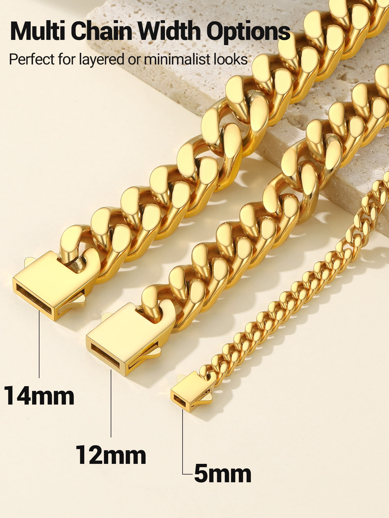 PROSTEEL Chunky Miami Cuban Link Curb Chain Necklace for Women Choker 14K Gold Plated Fashion Chain Jewelry Gifts 14mm 18 Inch Unisex Size