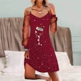 thumbnail image 4 of Womens Christmas Sexy Mesh Mini Dress Cold Shoulder Wine Glass Print Party Dress, 4 of 12