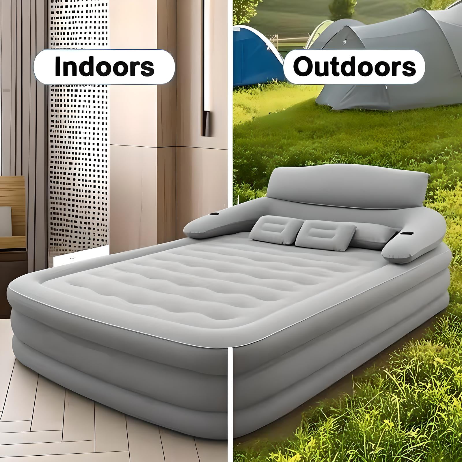 Yyuan 18in Air Mattress, Queen Airbed with Headboard, Inflatable Mattress Camping，Inflatable airbeds for indoor and outdoor use