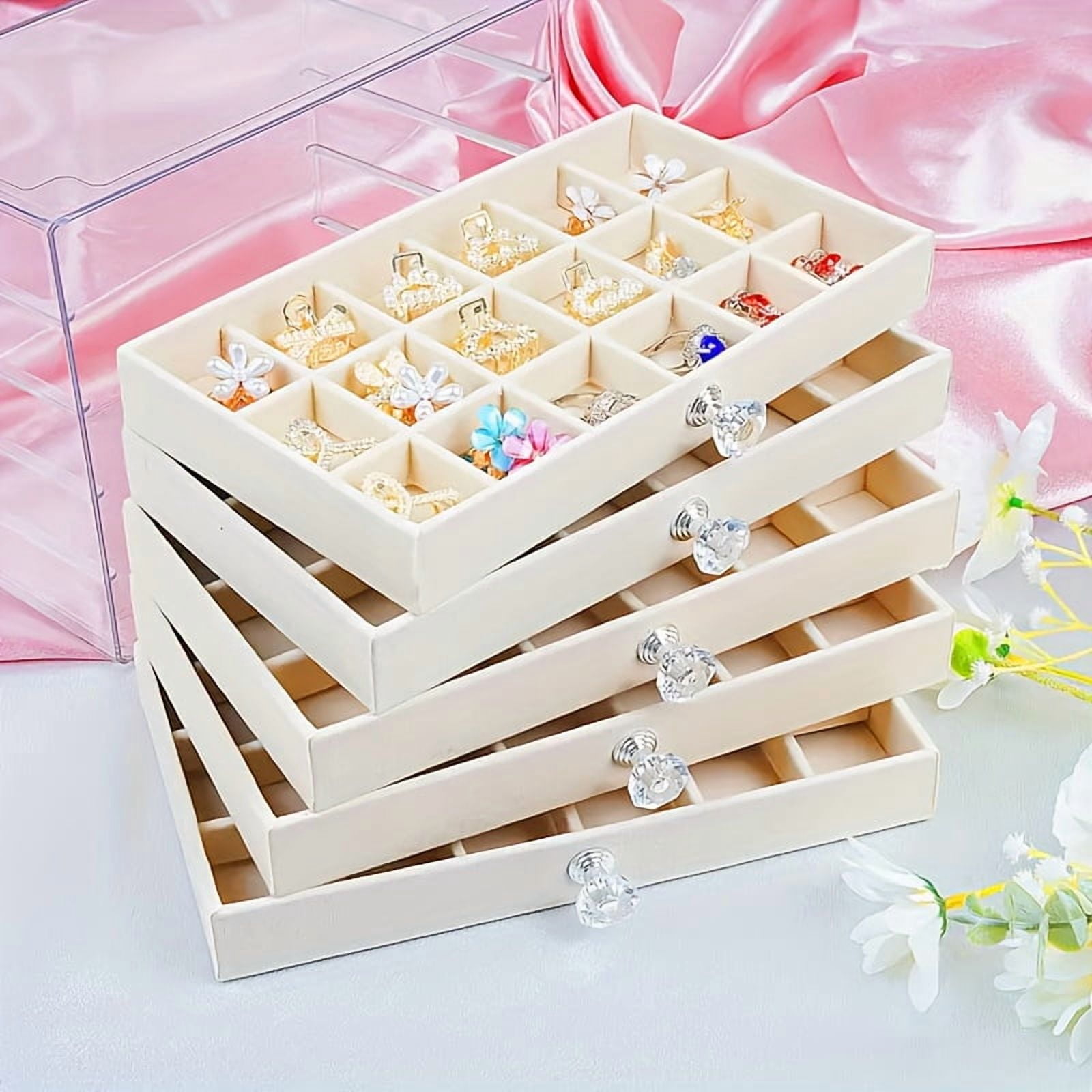 5 Drawer Jewelry Organizer Box, 90 Compartments Large Capacity Storage Case with Divided Drawers Velvet Lining, Jewelry Display Chest for Earrings Rings Necklaces Home Storage