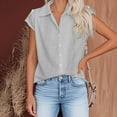thumbnail image 2 of Button down Shirts for Women Summer Dressy Casual Collared Cap Short Sleeve Tops Loose Fit Solid Color Blouses (5XL, Gray), 2 of 5
