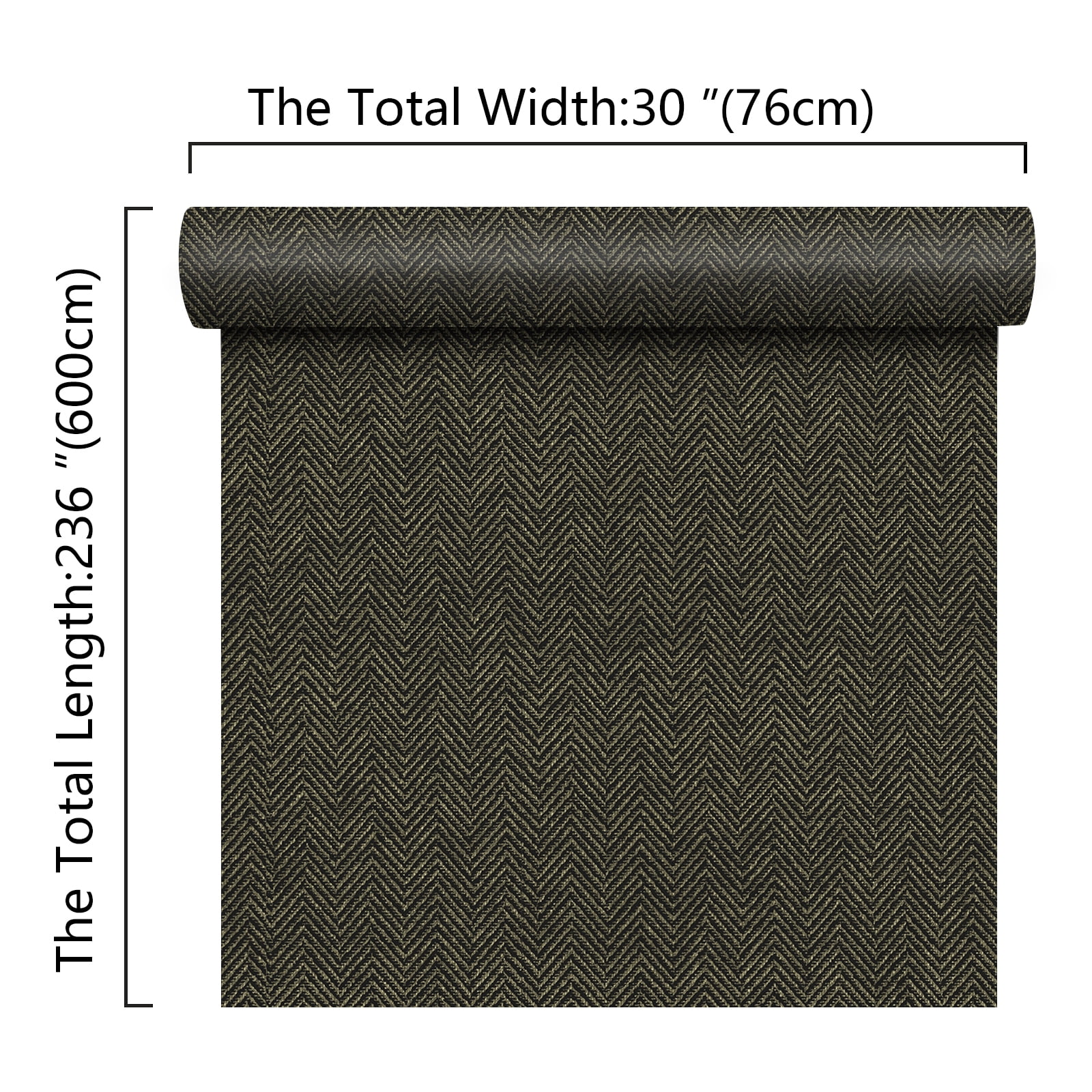 Large Size 30"x236" Grasscloth Peel and Stick Wallpaper Black and Gold Textured Wallpaper Self Adhesive Herringbone Metallic Contact Paper Decorative Vinyl Wall Covering for Bedroom Bathroom