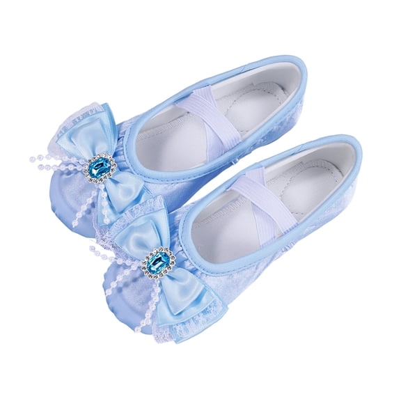 Abomasnow Girls Satin Heart Rhinestone Bow Crisscross Elastic Strap Split Sole Ballet Dance Shoes
