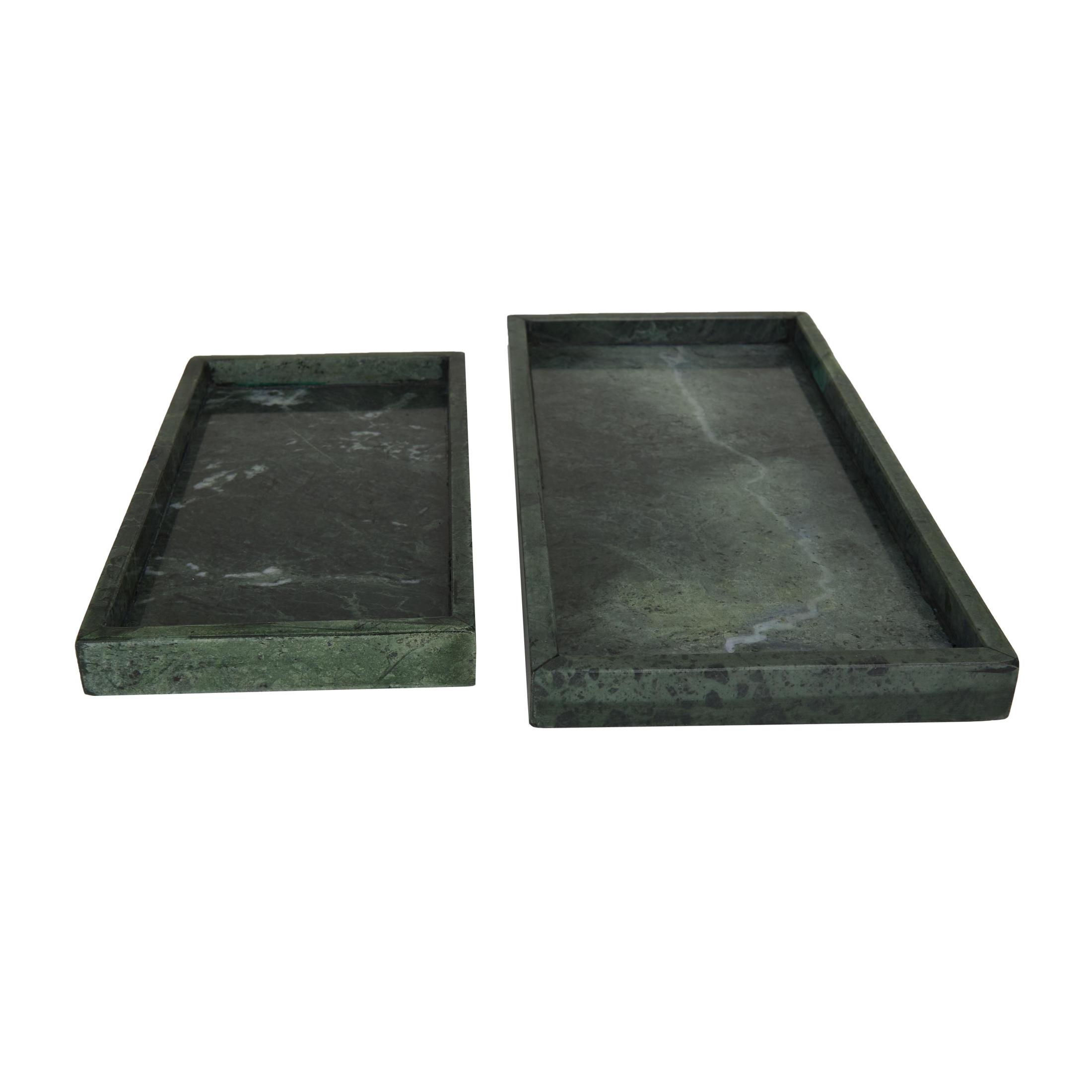 CosmoLiving by Cosmopolitan 14", 11"W Green Marble Slim Tray with Raised Edge, 2-Pieces