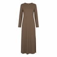thumbnail image 4 of Uscallm Women's Round Neck Long Sleeve Bodycon Maxi Dress Solid Elegant Casual Travel Dress Slim Fit Knit Stretchy Fall Winter Outfit Outfits, Brown L, 4 of 8