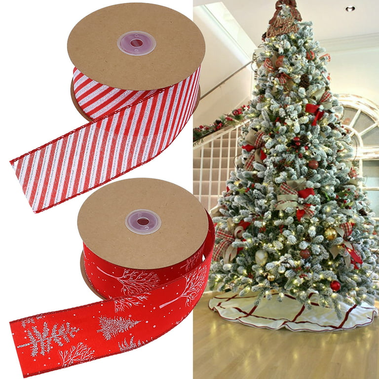 5cm Christmas Ribbon Wired Clear Print DIY Thicker Anti-fade Gift Packing  Tear-resistant Large Bowknot Making Xmas Tree Ribbon for Festival