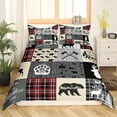 thumbnail image 3 of Hunting Bear Full Bedding Set, Rustic Deer Elk Comforter Cover Country Camper Lodge Duvet Cover Teens Adult Bedroom Decor, Geometric Patchwork Retro Cabin Quilt Cover, Black Gray Red, 3 of 5