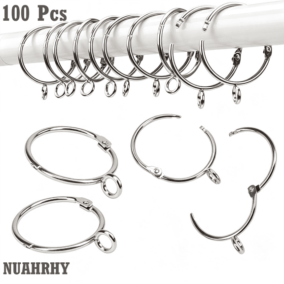 100 Pcs Openable Curtain Rings with Eyelets, 1.5 Inch Shower Curtain Ring, Silver Metal Drapery Rings for Pinch Pleat