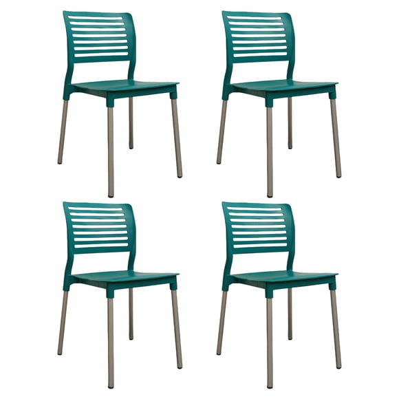 Ilios Innova | Set de 4 Sillas Galeri Modernas de Polipropileno Azul con Patas de Aluminio, Sillas Minimalistas Apilables para Comedor, Restaurante, Jardín o Exterior, Resistentes y Ergonómicas.