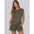 thumbnail image 3 of SHIBEVER 2 Piece Sets for Women Summer Casual Sleeveless Womens Tops and Shorts Set with Pockets Womens Clothing 2pcs Sets Green L, 3 of 10