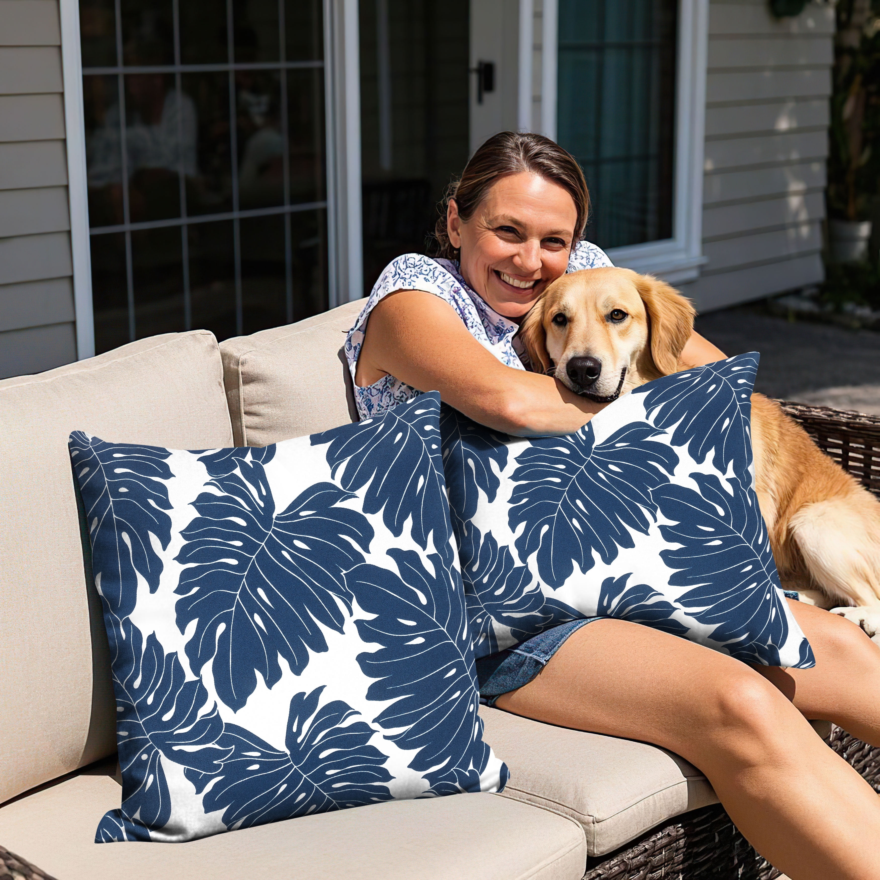 Nuu Garden Outdoor Patio Throw Pillows 17.3'' x 17.3'' x 6.5'' Set of 2 Throw Pillows with Inners Outside Bench Chair Decorative Cushions for Swing Deep Seat Bed Couch Sofa Indoor Outdoor Pillows