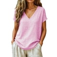thumbnail image 4 of Josdec Women's Spring Summer Gingham Checkered V-Neck Short Sleeve Casual Loose T-Shirt Top for Business and Casual Daily Wear S-XXL, 4 of 9