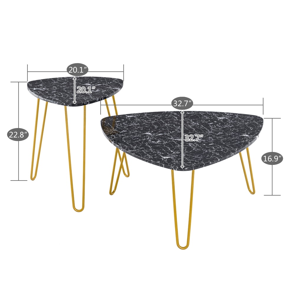 Kepooman Set of 2 Side Table, Marble Iron Foot Coffee Table, Black Kepooman Set of 2 Side Table, Marble Iron Foot Coffee Table, Black
