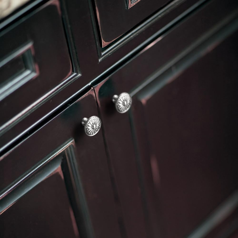 CATPAN 6 Pack Modern Satin Nickel Sunburst Cabinet Knobs – Ornate Floral Design with Brushed Finish for Kitchen Drawers, Doors
