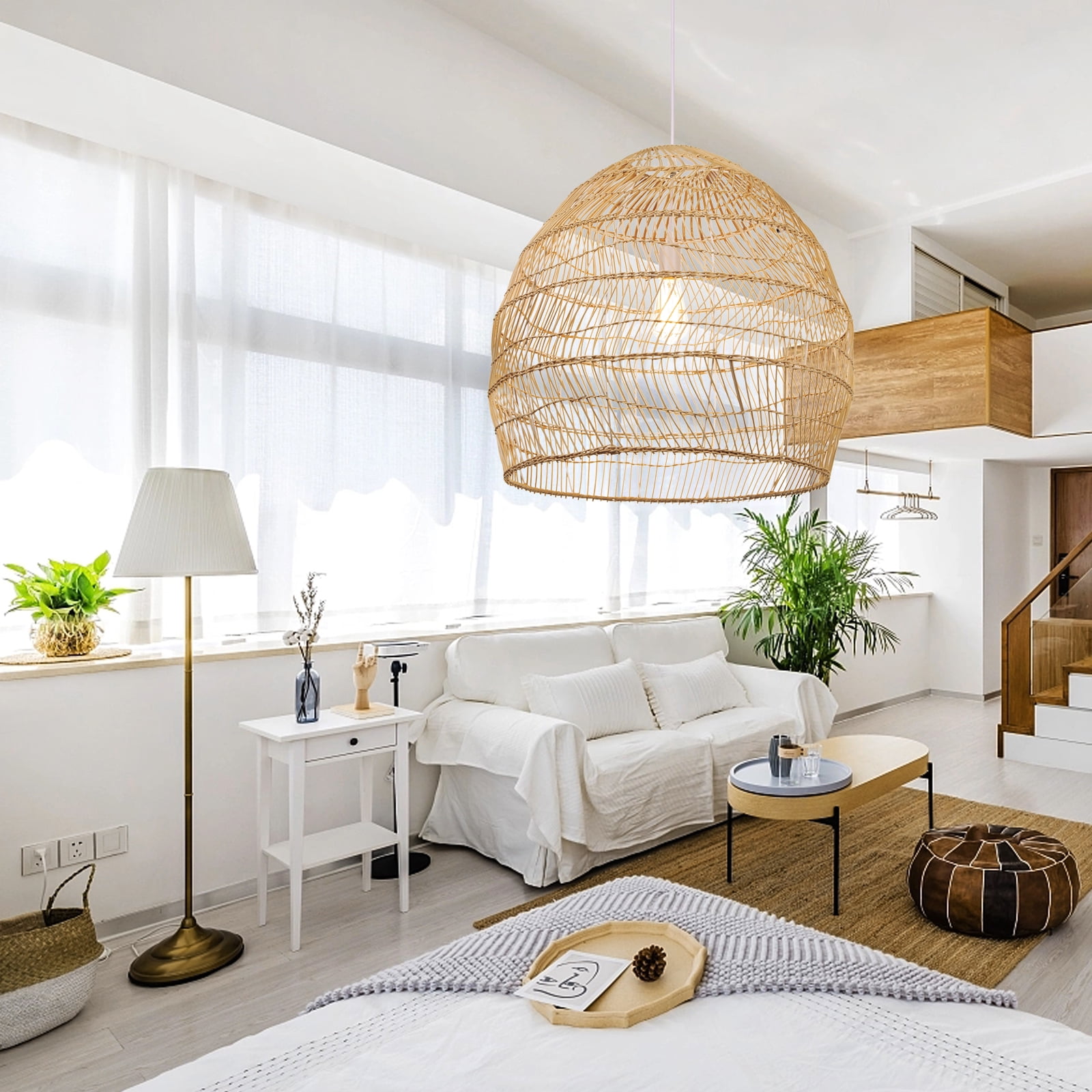 UEEYAC Boho Kitchen Island Lighting DIY Natural Rattan Chandelier Lamp Shades