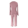thumbnail image 5 of QHFBli Womens Ribbed Knit Pajama Sets 2 Piece Lounge Set Long Sleeve Button Down Pjs Sleepwear Set with Pockets, 5 of 6