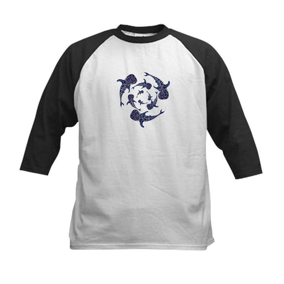 CafePress - Whale Sahrk Blue Spiral Baseball Jersey - Kids Cotton Baseball Jersey, 3/4 Sleeve Shirt