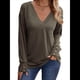 thumbnail image 3 of Camisa de Larga para Mujer, Atuendos de Otoño, Ropa Informal Elegante, Blusa Tipo Túnica con Cuello en V y Botones. Verde M, 3 of 8