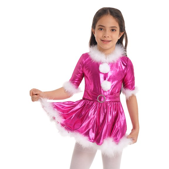 TiaoBug Kids Girls Christmas Skating Dance Dress Shiny Glossy Metallic Tutu Skirt Dancewear