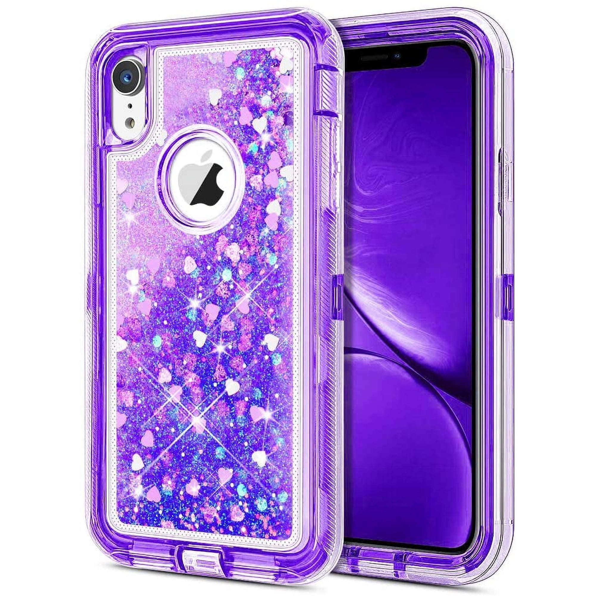 Entronix iPhone Xr Heavy Duty Glitter Case for Girls Women Liquid Bling Sparkle Shining Glitter Luxury Shockproof Quicksand Soft TPU Cover for iPhone Xr 6.1" Purple