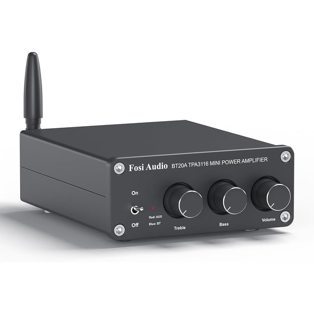 Amplificador Bluetooth, mini amplificador estéreo HiFi con receptor integrado para altavoces pasivos de audio doméstico, BT 5.0 Clase D, 2.0 canales, 100 W x 2, chip TPA3116, control de agudos y