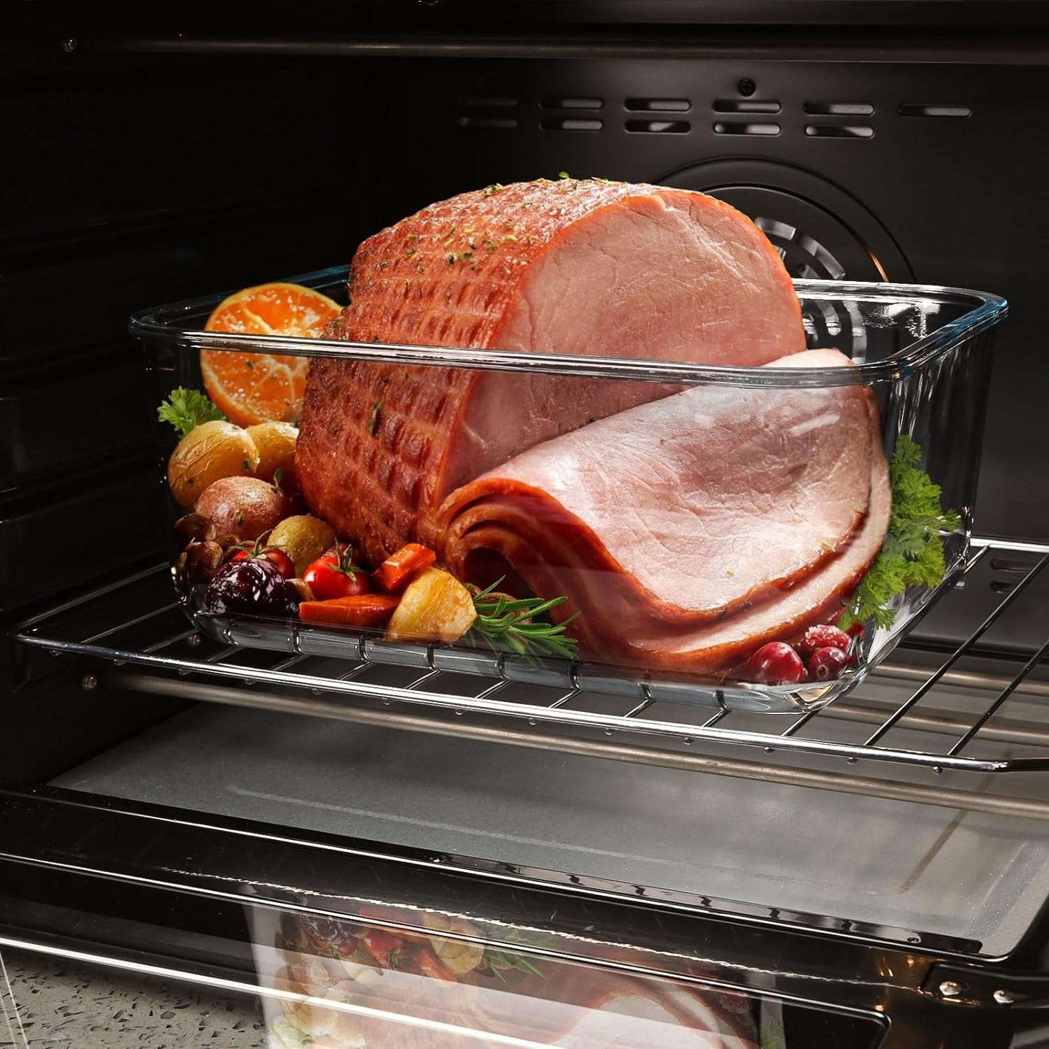 Large Glass Storage Containers with Lids, Watermelon Containers, Extra Large Glass Food Storage Airtight, Big Glass Containers Potluck, Glass Food Storage for Turkey Rotisserie Chicken, 220oz/28cup