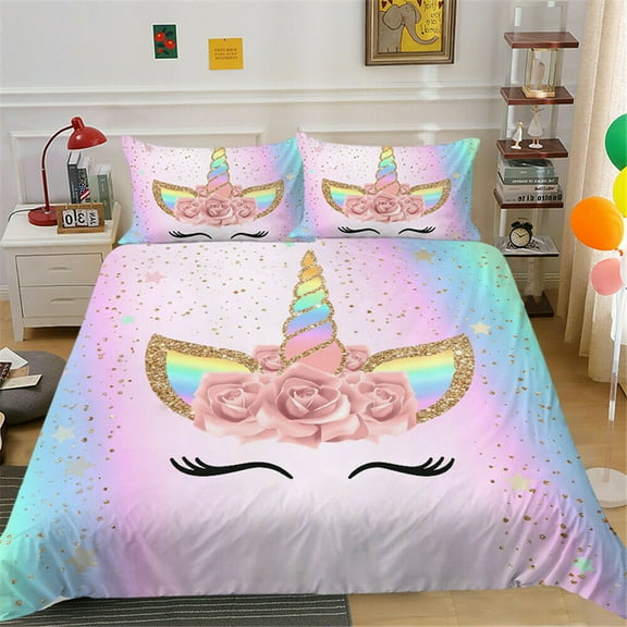 Milsleep Urban Hipster 3 Piece Pink 3D Unicorn Print Duvet Bedding Set, King