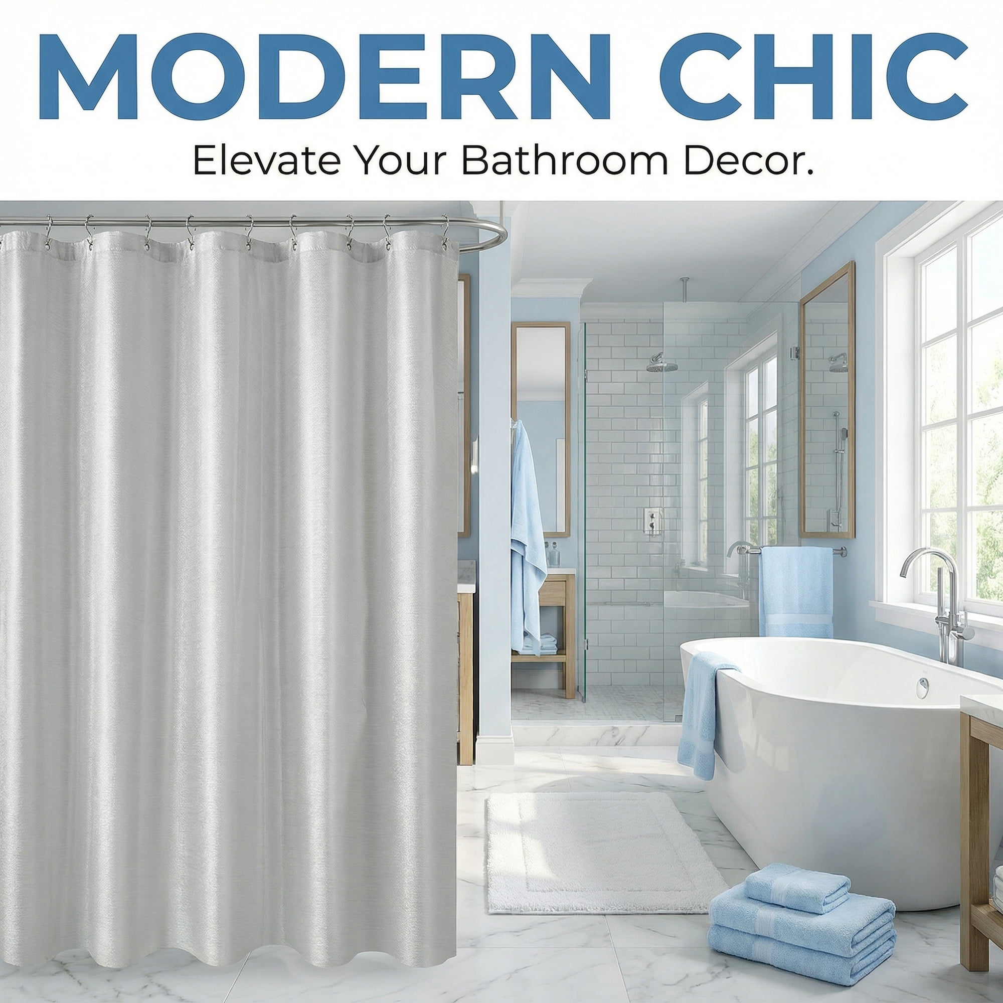 Unique Bargains Semi-Transparent Waterproof Bath Curtain with 12 Hooks Grey 71"W x 71"L