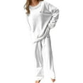 thumbnail image 2 of Cyglowse Womens Fleece Pajamas Sets Long Sleeve Lounge Set Jogger Sets 2 Piece Flannel Pjs Winter Sleepwear Loungewear White One Size, 2 of 6