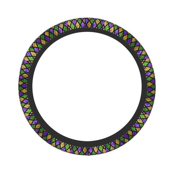 Balery Steering Wheel Covers Mardi Gras Shiny Green Purple Elastic Skidproof Steering Wheel Protective Cover Case Fit Universal Auto Accessories Decor
