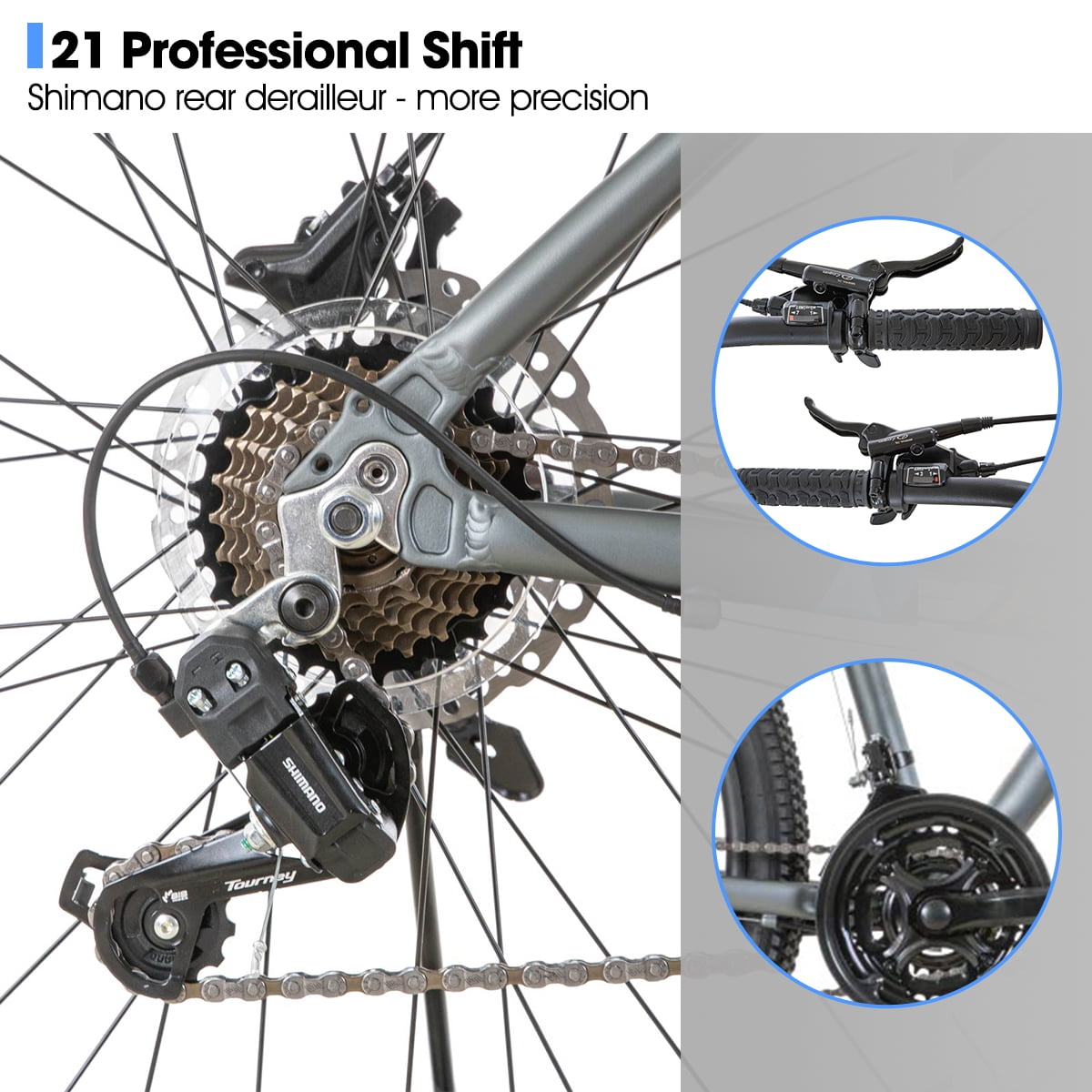 Hiland Aluminum Mountain Bike 21 Speeds MTB,Lock-Out Suspension Fork,27.5 inch Wheel,Mens Mountain Bike Bicycle, Gray&Blue