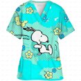 thumbnail image 3 of Uniforme de enfermería de dibujos animados, camisetas con estampado de Snoopy, uniforme de enfermera, moda para mujer, cuello en V, bolsillo, uniformes médicos, ropa de trabajo, 3 of 5