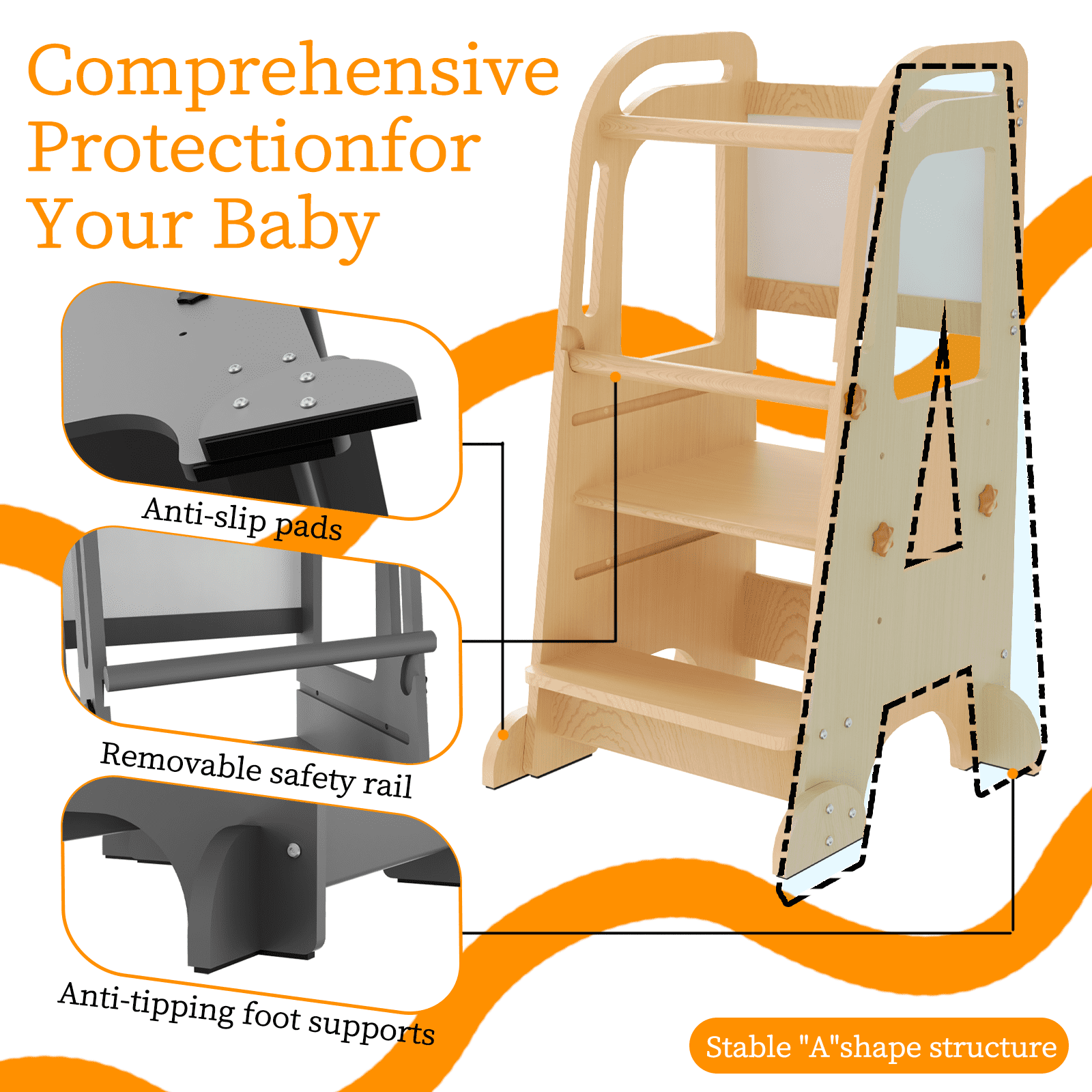 G TALECO GEAR Toddler Tower with Chalkboard, Toddler Kitchen Kids Step Stool Helper, Wooden Stool with Rounded Corner Protection Design, Nature