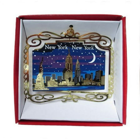 New York City at Night ORNAMENT NYC Skyline Empire State Building Statue of Liberty Travel Souvenir Gift
