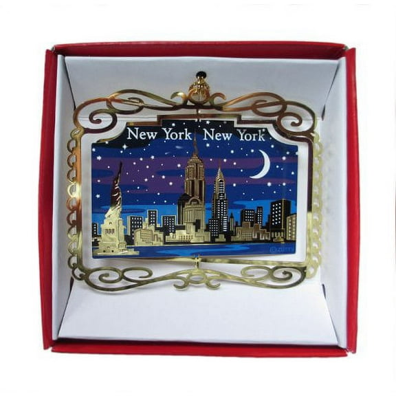 New York City at Night ORNAMENT NYC Skyline Empire State Building Statue of Liberty Travel Souvenir Gift