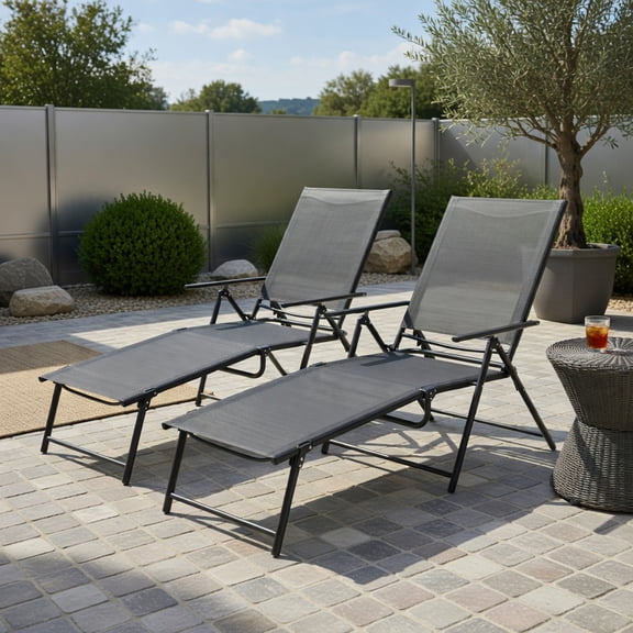 Resenkos Outdoor Chaise Lounge Chair, 2 Piece Patio Folding Chaise Lounge Chairs Recliner with 6-Level Backrest-Coffee, Portable Recliner for Lawn Garden Beach Yard