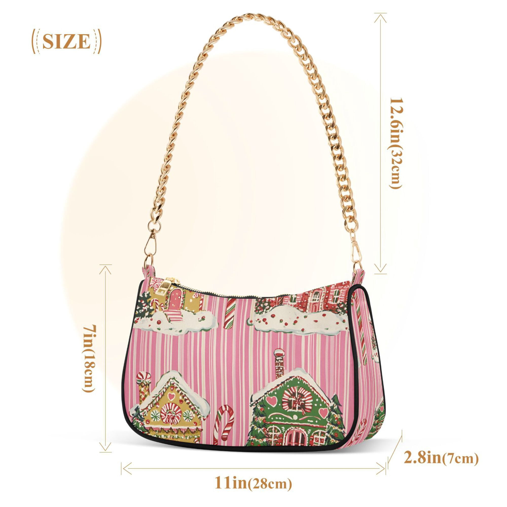 FORMRS Womens Shoulder Bag with Chain Strap Clutch Purse Cute Tote Handbag, Pink Christmas House