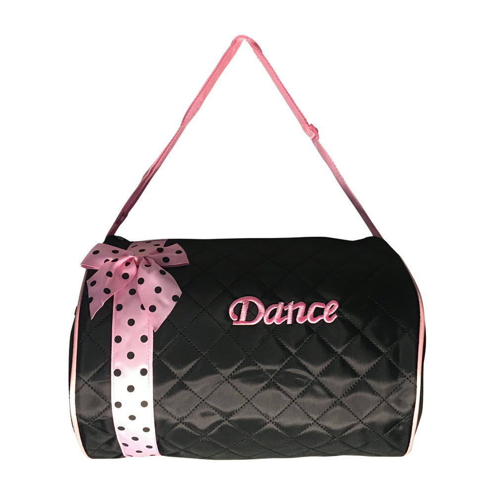 Girls Dance Duffel Bag Quilted Light Pink Ribbon with Black Polka Dots ...