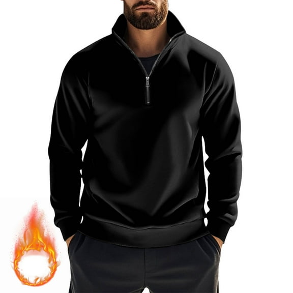 QUINDOS Mens Sweatshirt Tall Letter Print Polar Fleece Hoodies for Men Elastic Long Sleeve Casual Button Pullover Tops Kangaroo Pocket