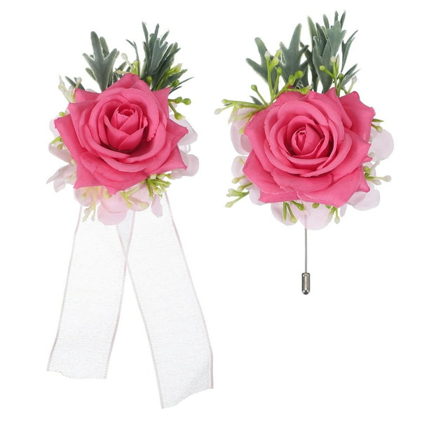 Conjunto de Corsage de Muñeca y Boutonnières en Rojo Rosa de Uxcell, Corsage de Flores Artificiales para Boda Novia Novio Ceremonia Aniversario Baile Fiesta