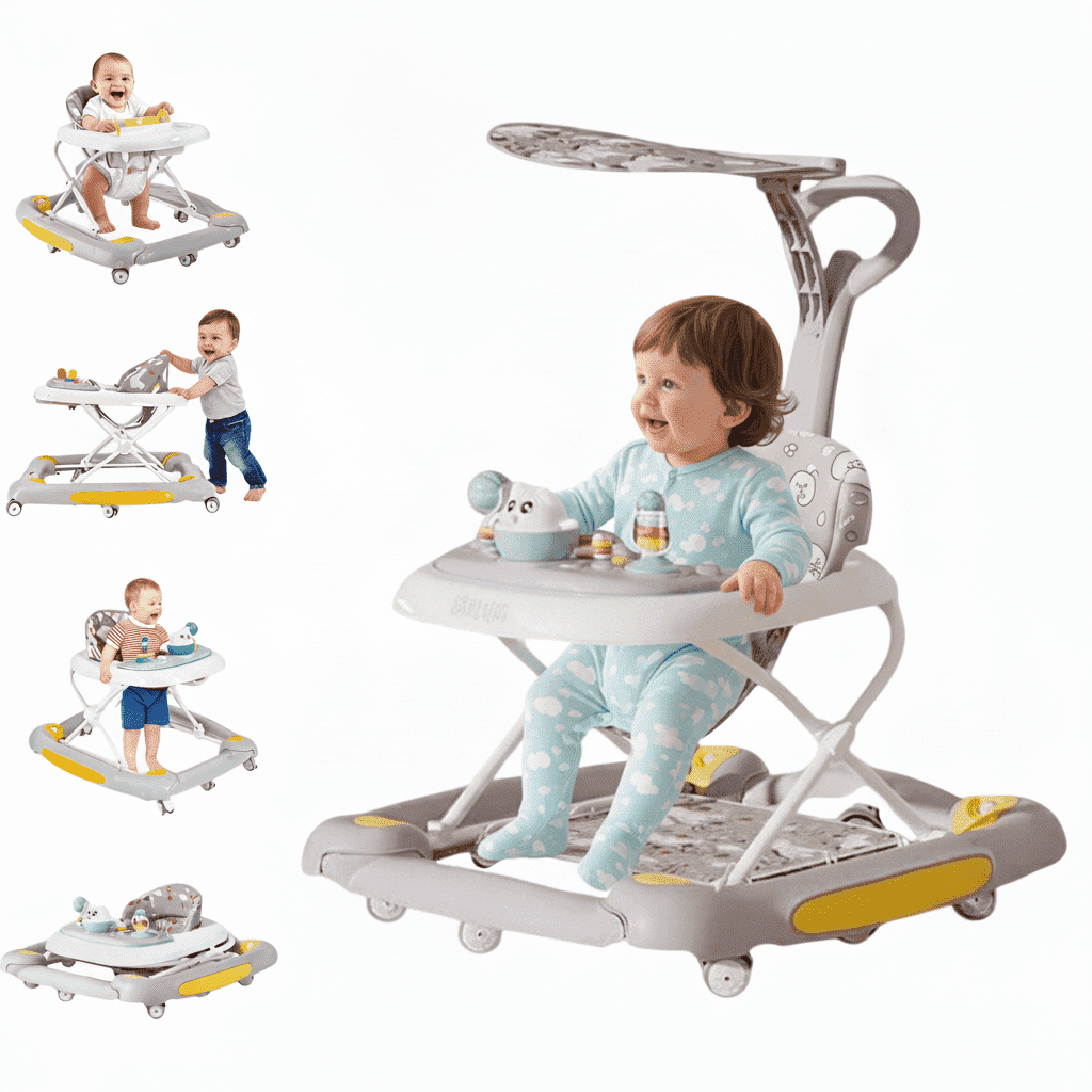 LuoLuo Baby Walkers, Music and Lights Toddler Jumper, Foldable Baby Walkers for Boys Girls Babies 6-36 Months,Gray
